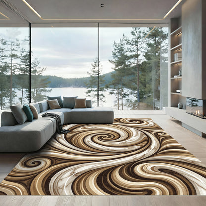Brown Cream Swirl Marble Flow Rug