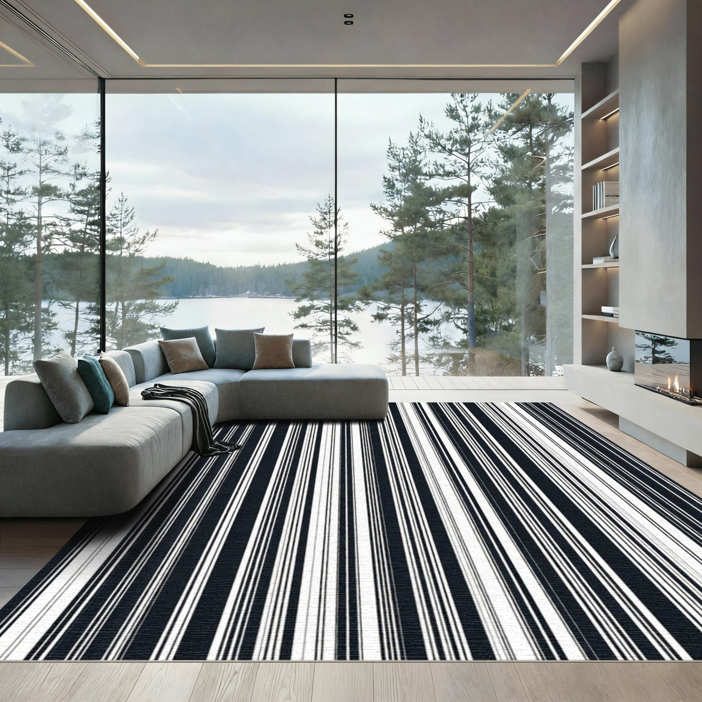 Bold Vertical Lines Contrasting Color Rug