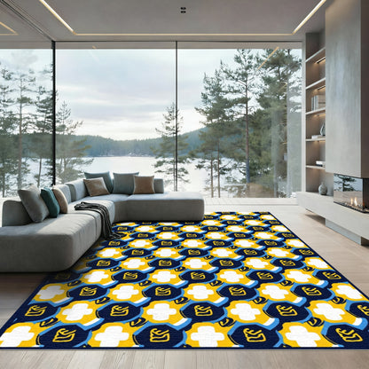 Bold Yellow Blue Abstract Chain Rug