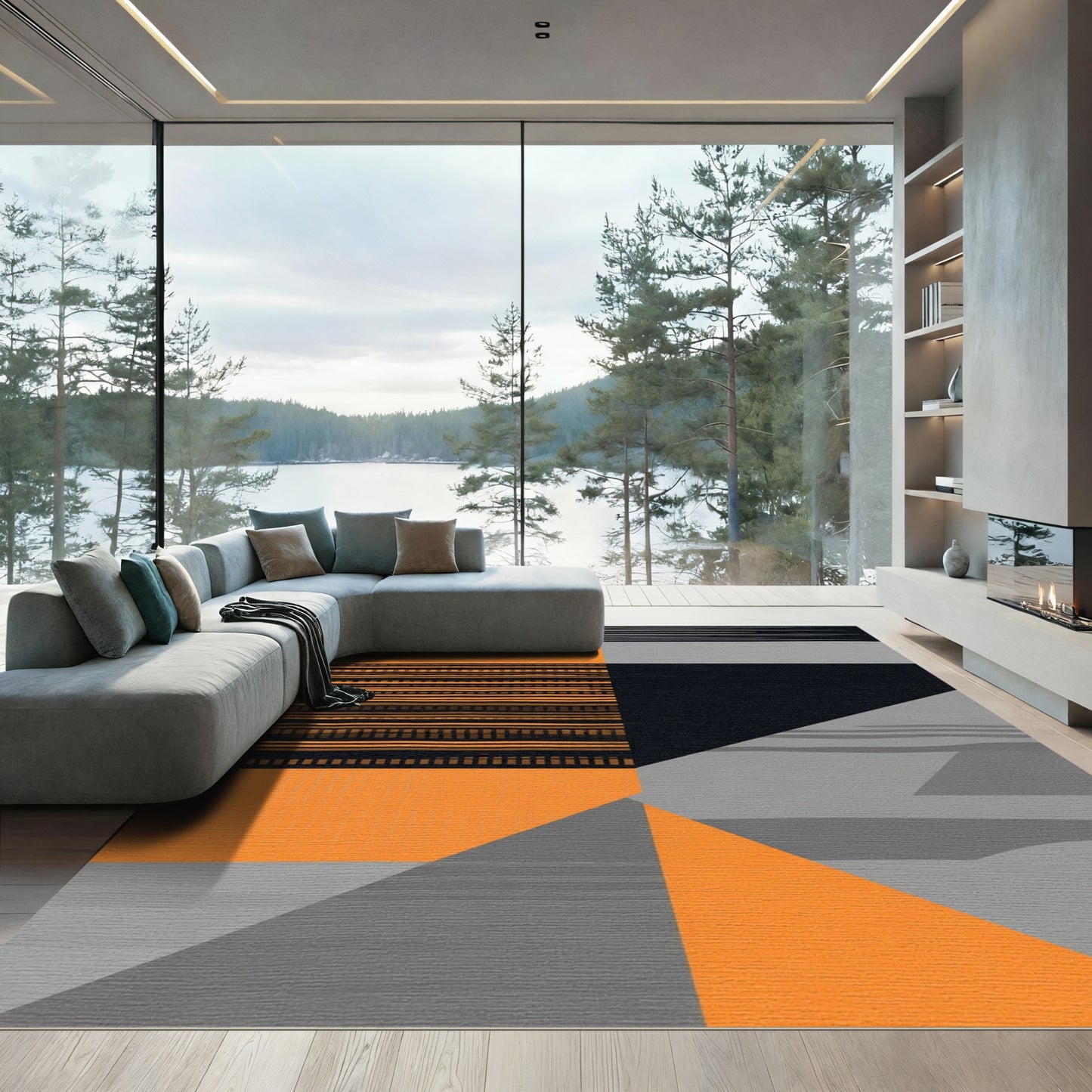 Bold Orange Geometric Blocks Rug