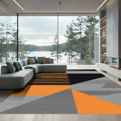 Bold Orange Geometric Blocks Rug