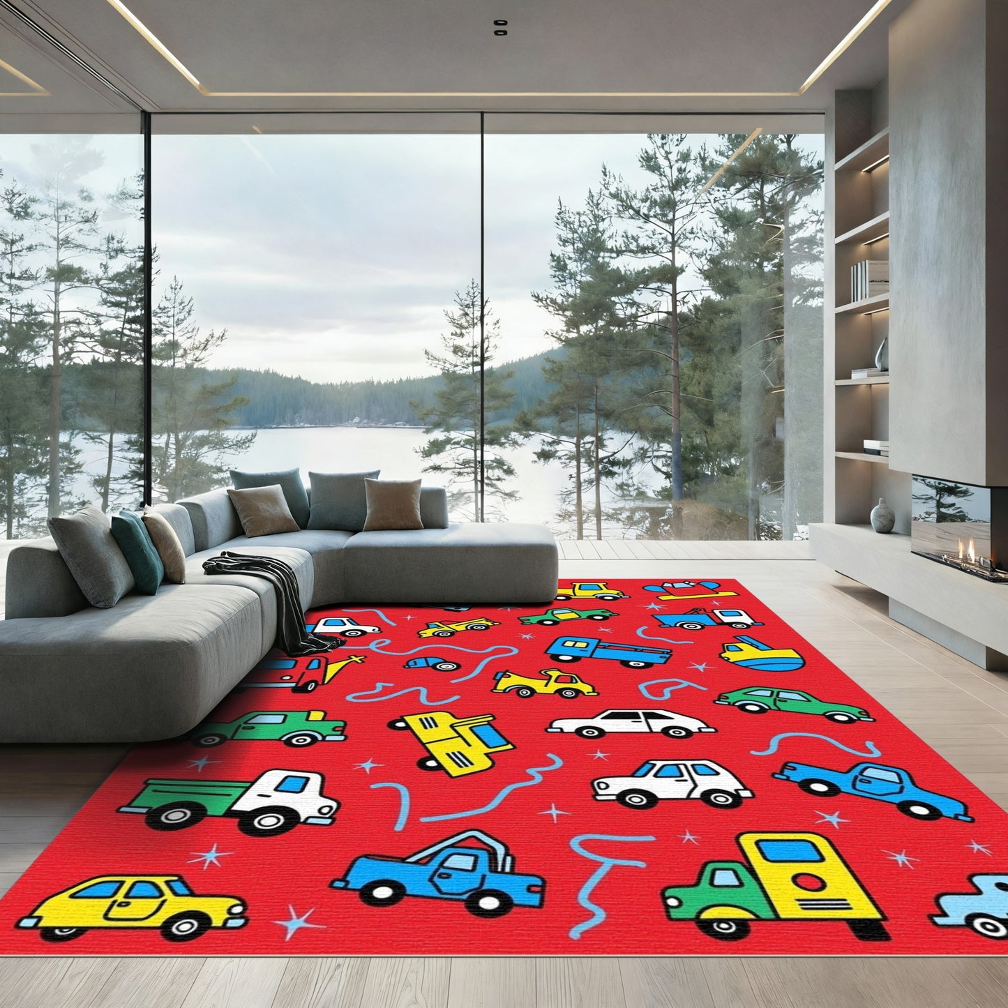 Red Bubbly Vehicle Collection Rug