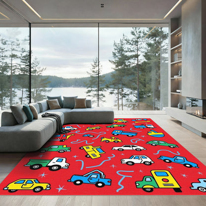 Red Bubbly Vehicle Collection Rug