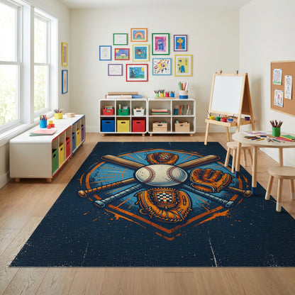 Vintage Baseball Bats Gloves Shield Rug