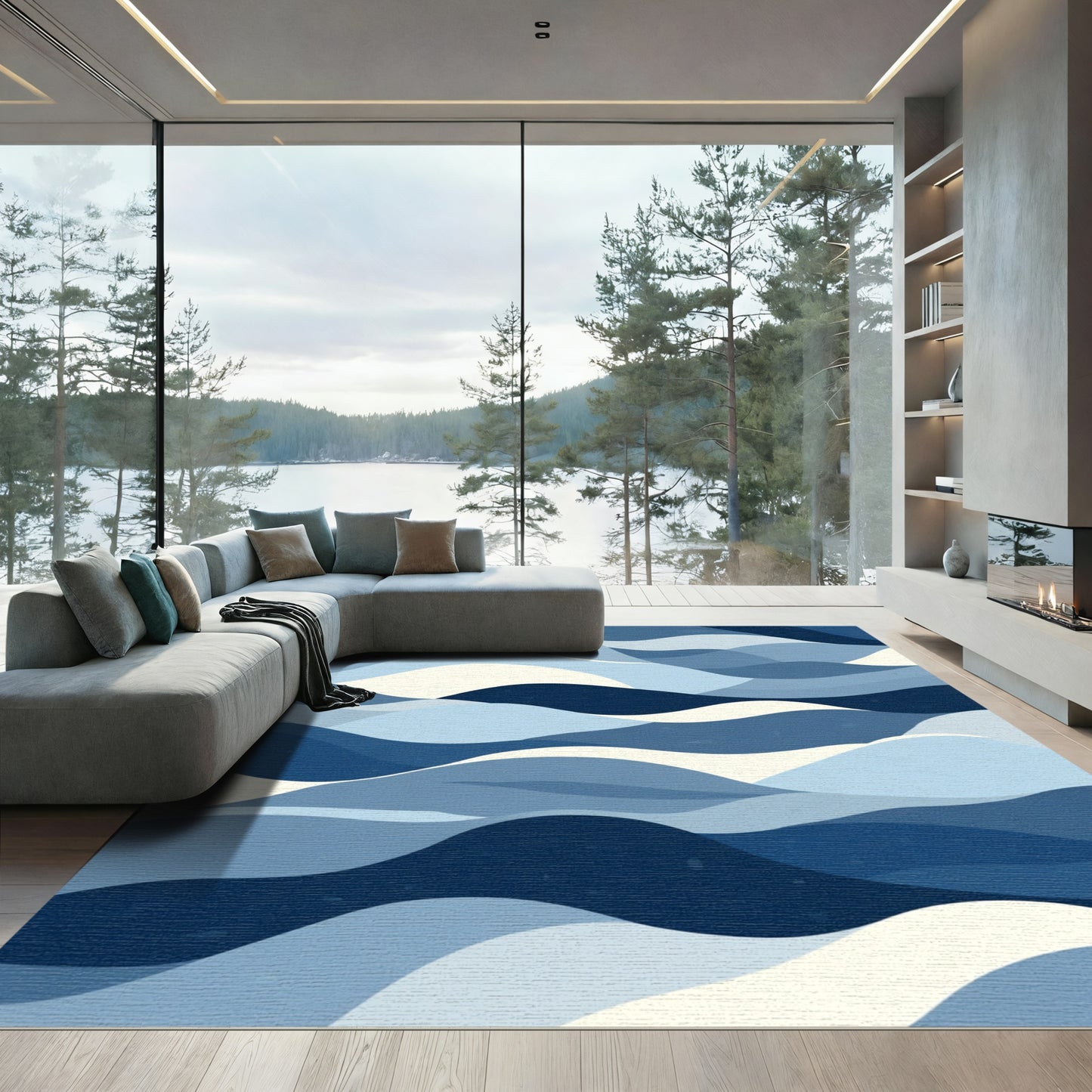 Indigo Wave Abstraction Rug
