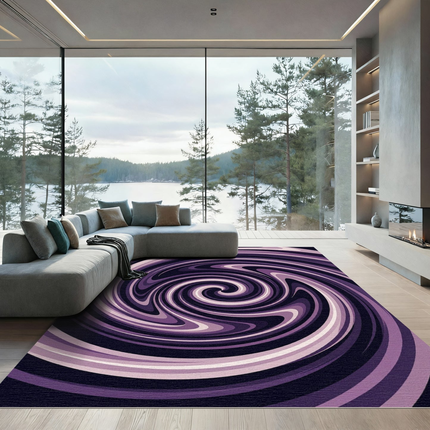 Deep Purple Abstract Swirl Wave Rug