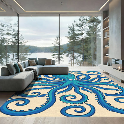 Blue Teal Octopus Swirls Rug