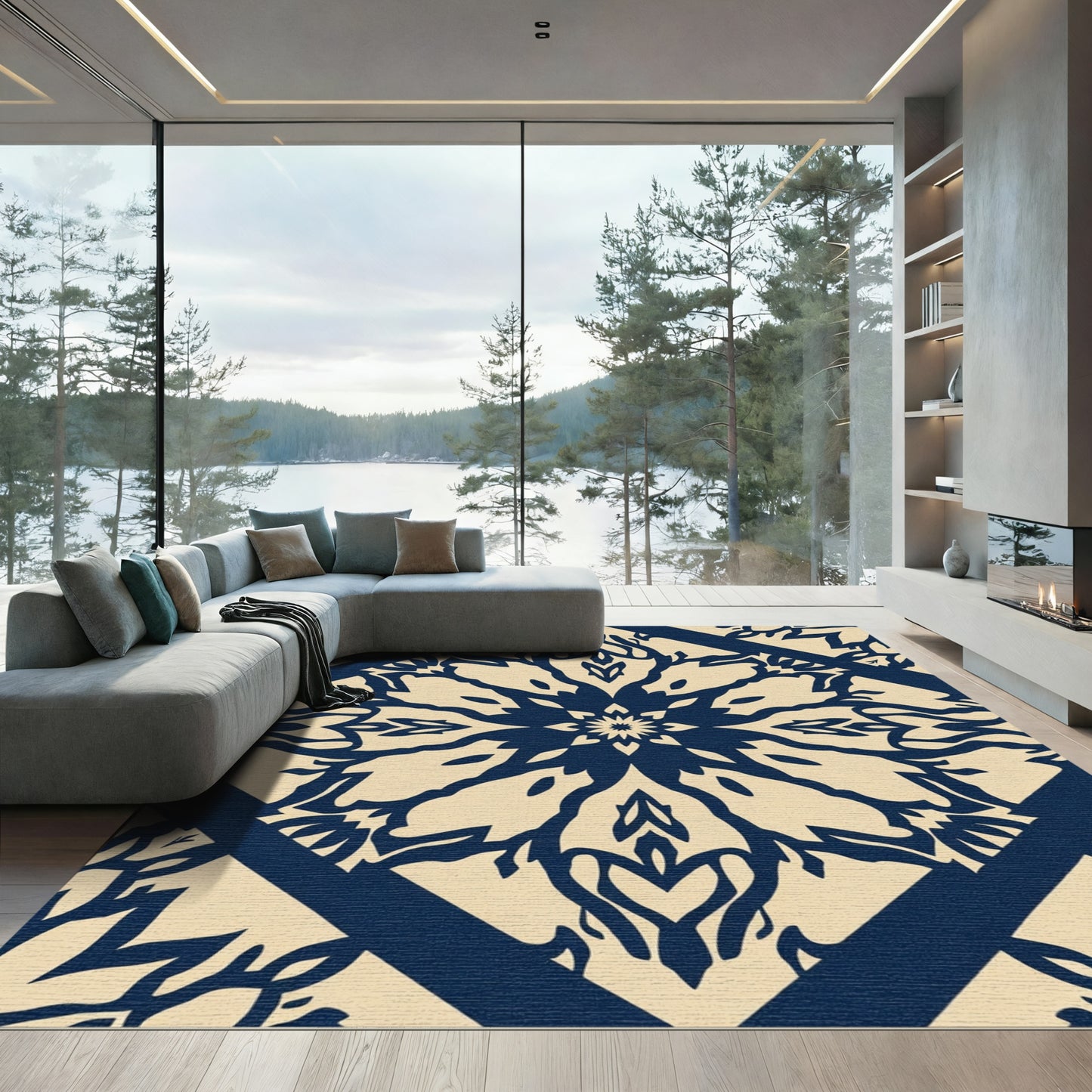 Deep Navy Tribal Mandala Diamond Rug