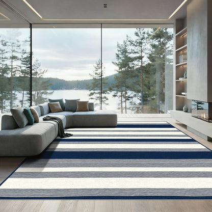 Navy Creme Linear Horizontal Accent Rug