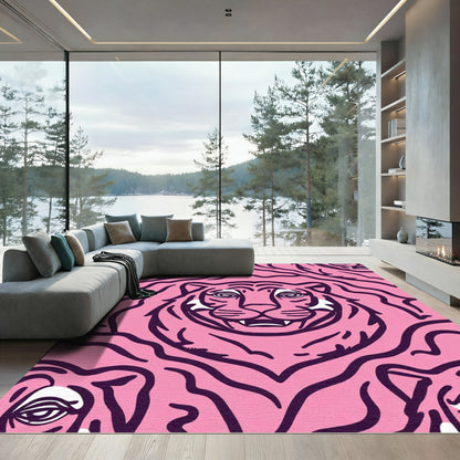 Pink Tiger Face Line Art Rug