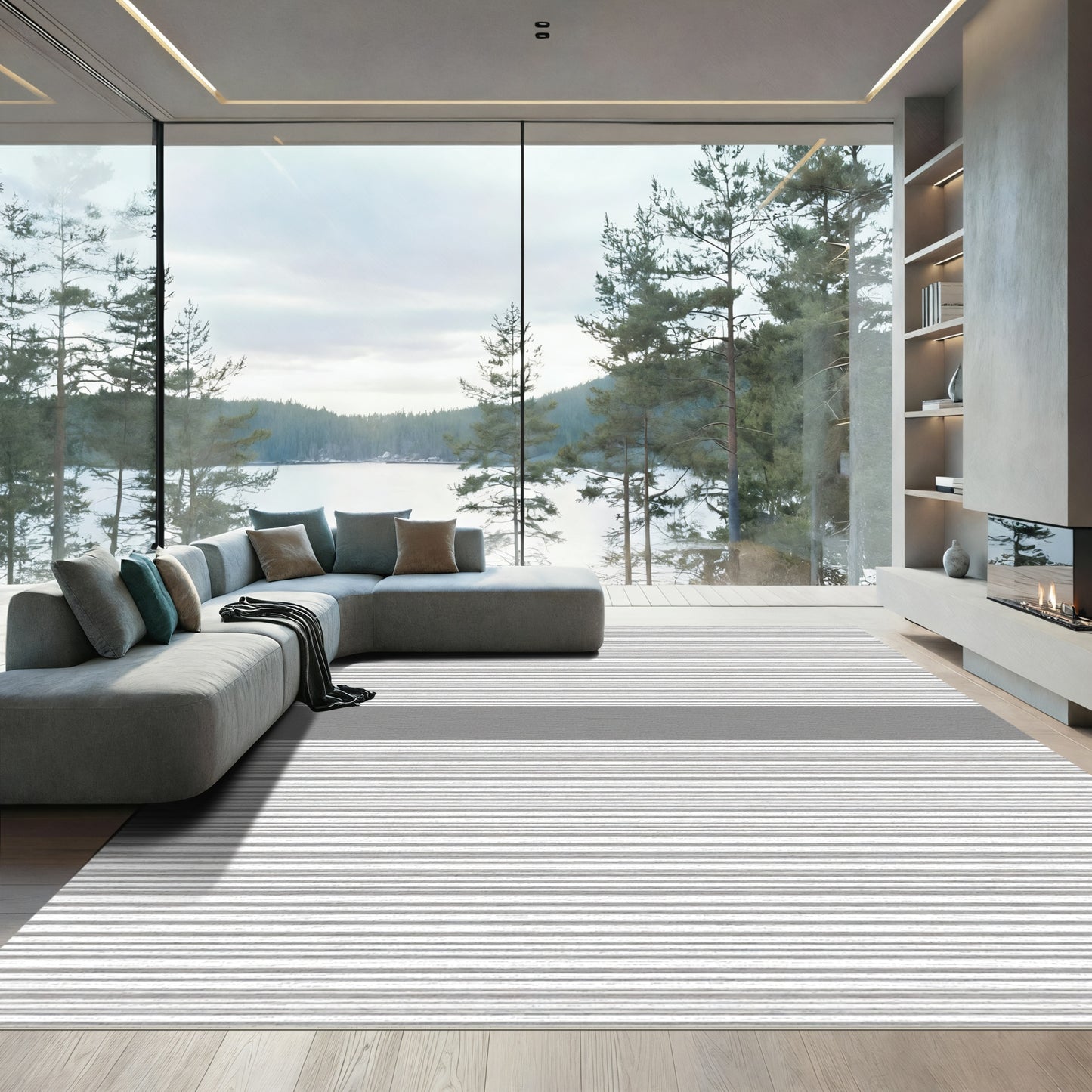 Modern Gray Stripe Minimalist Rug