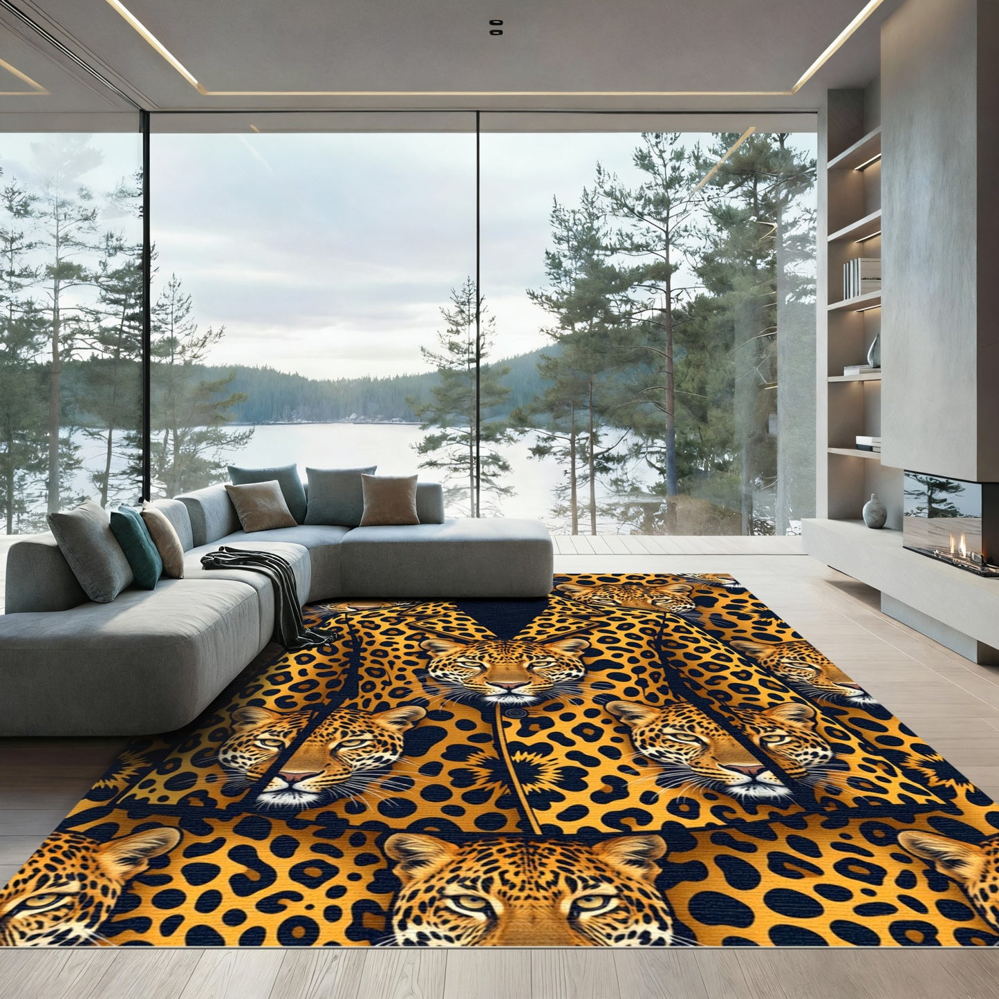 Bold Leopard Spots Jaguar Faces Rug
