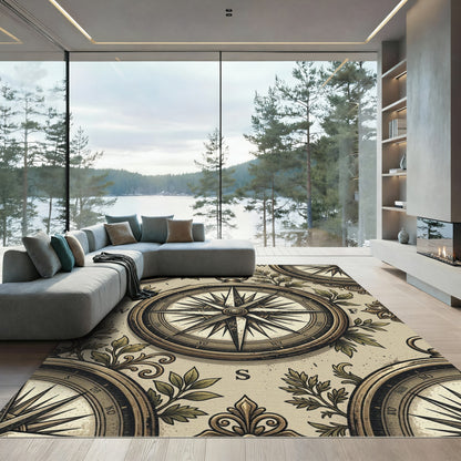 Vintage Antique Brass Nautical Compass Wallpaper Rug