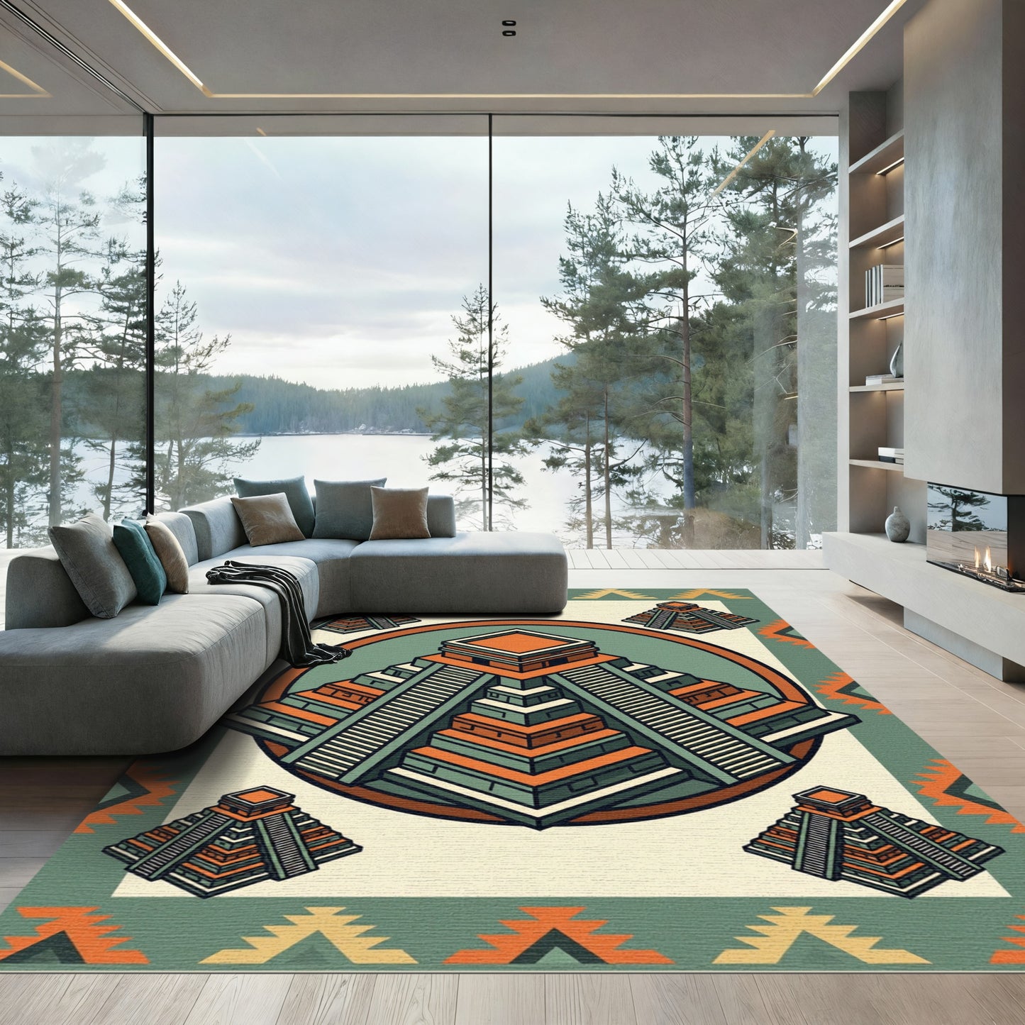Geometric Southwestern Terracotta Pyramid Rug