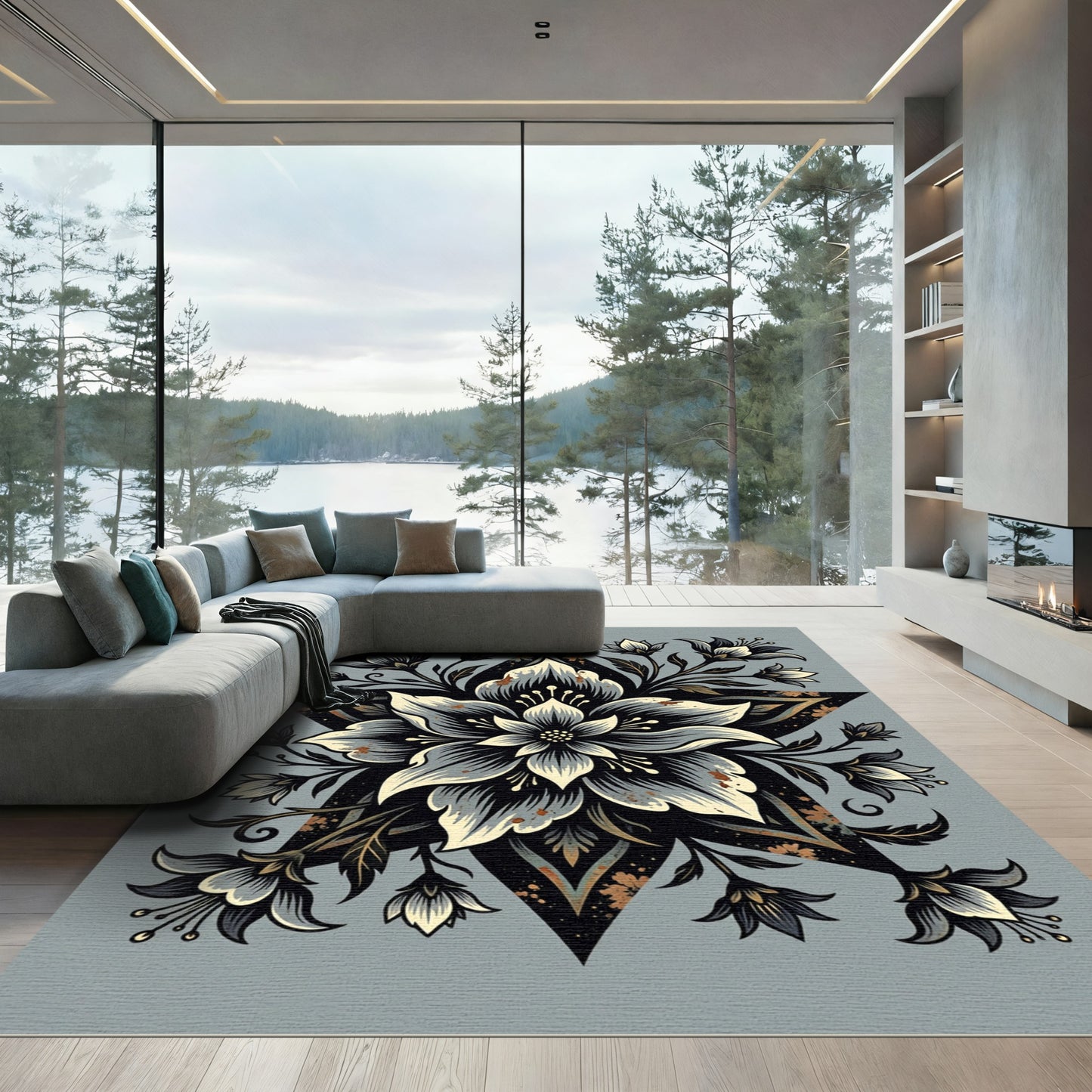 Monochromatic Floral Star Embossed Rug