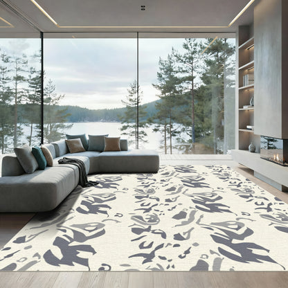 Gray Abstract Brushstroke Floral Rug