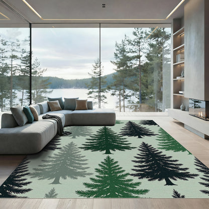 Forest Evergreen Trees in Grayscale Rug