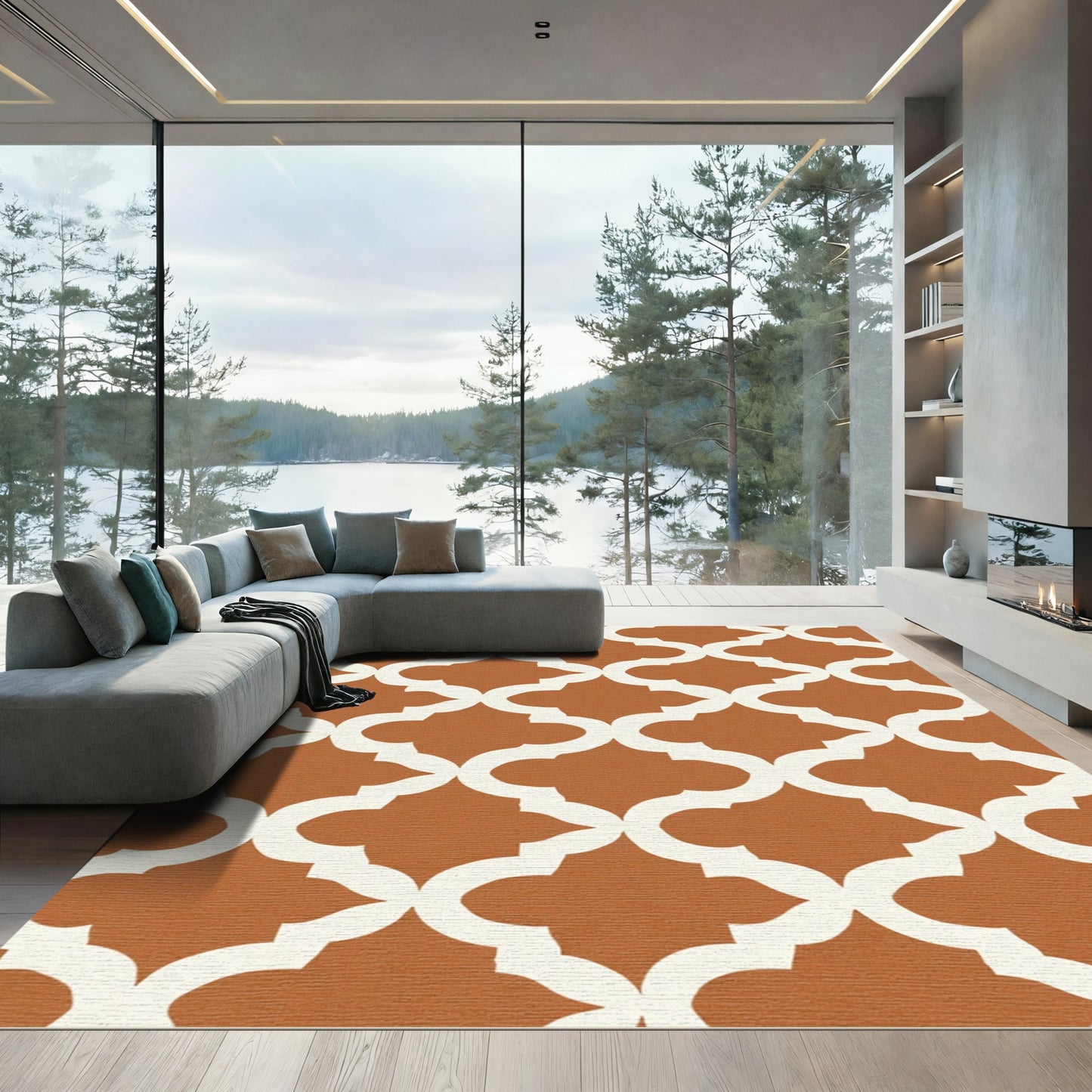 Terracotta White Quatrefoil Lattice Rug