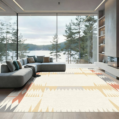 Geometric Coral Gray Ochre Diamond Rug