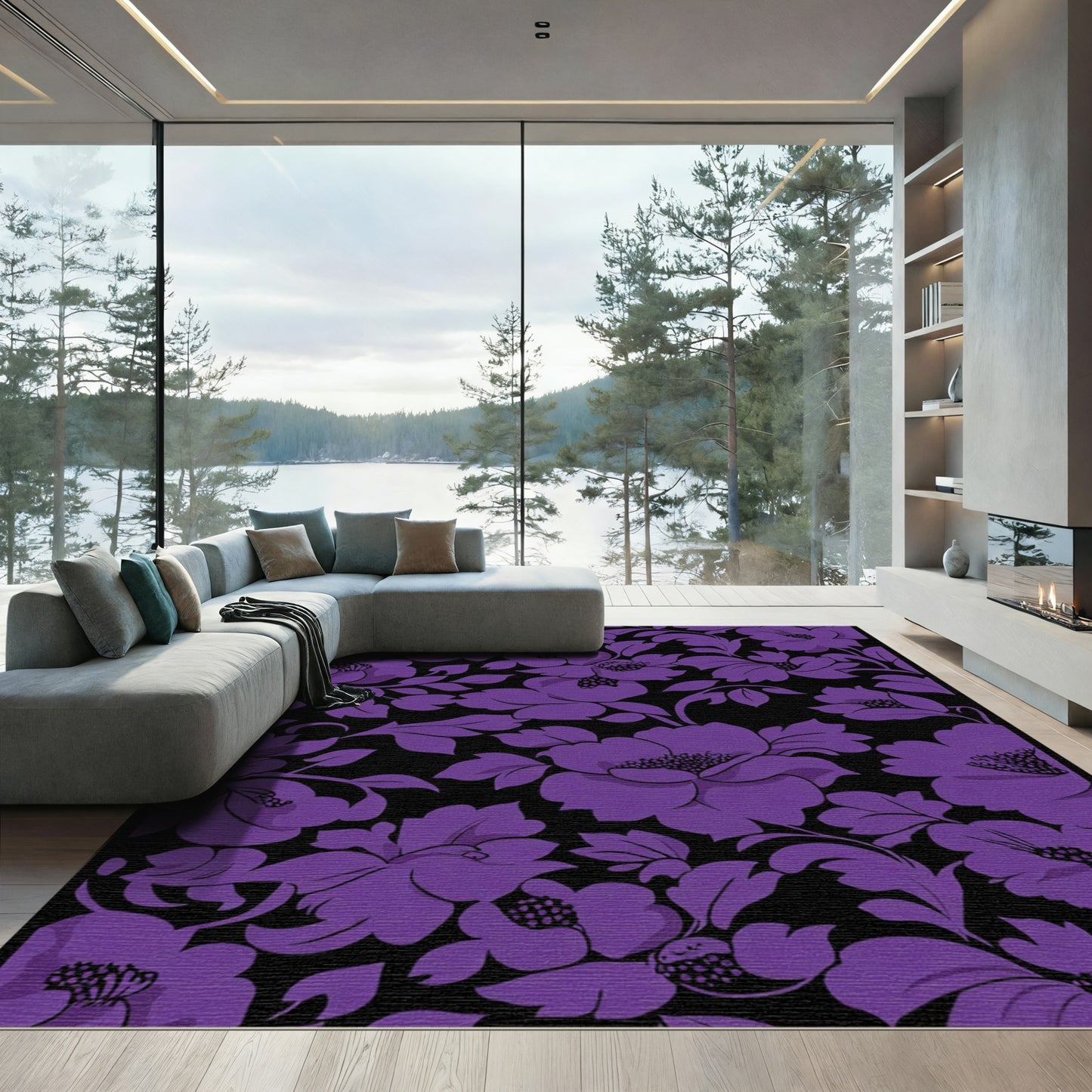 Deep Purple Floral Silhouette Rug