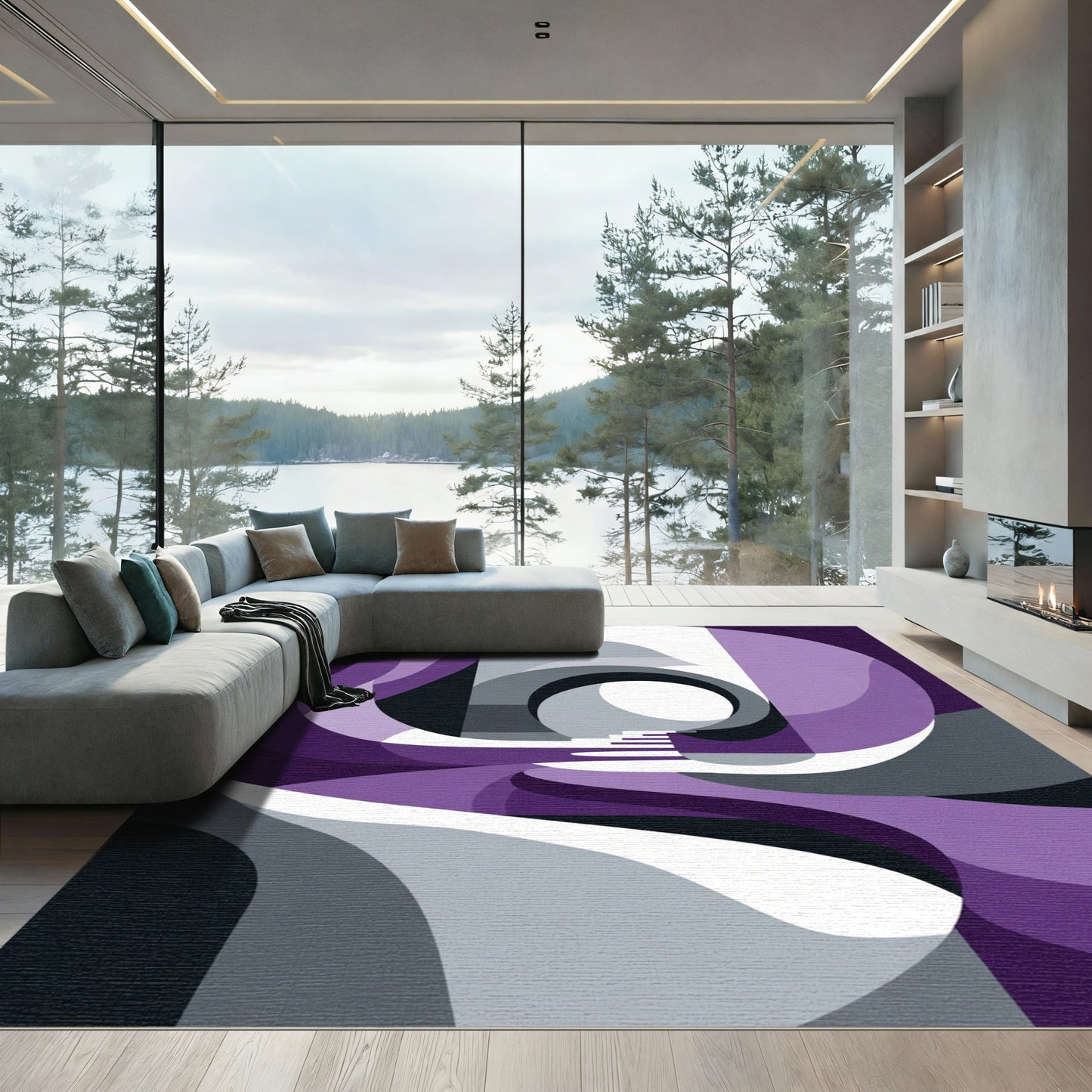 Modern Plum Abstract Geometric Rug
