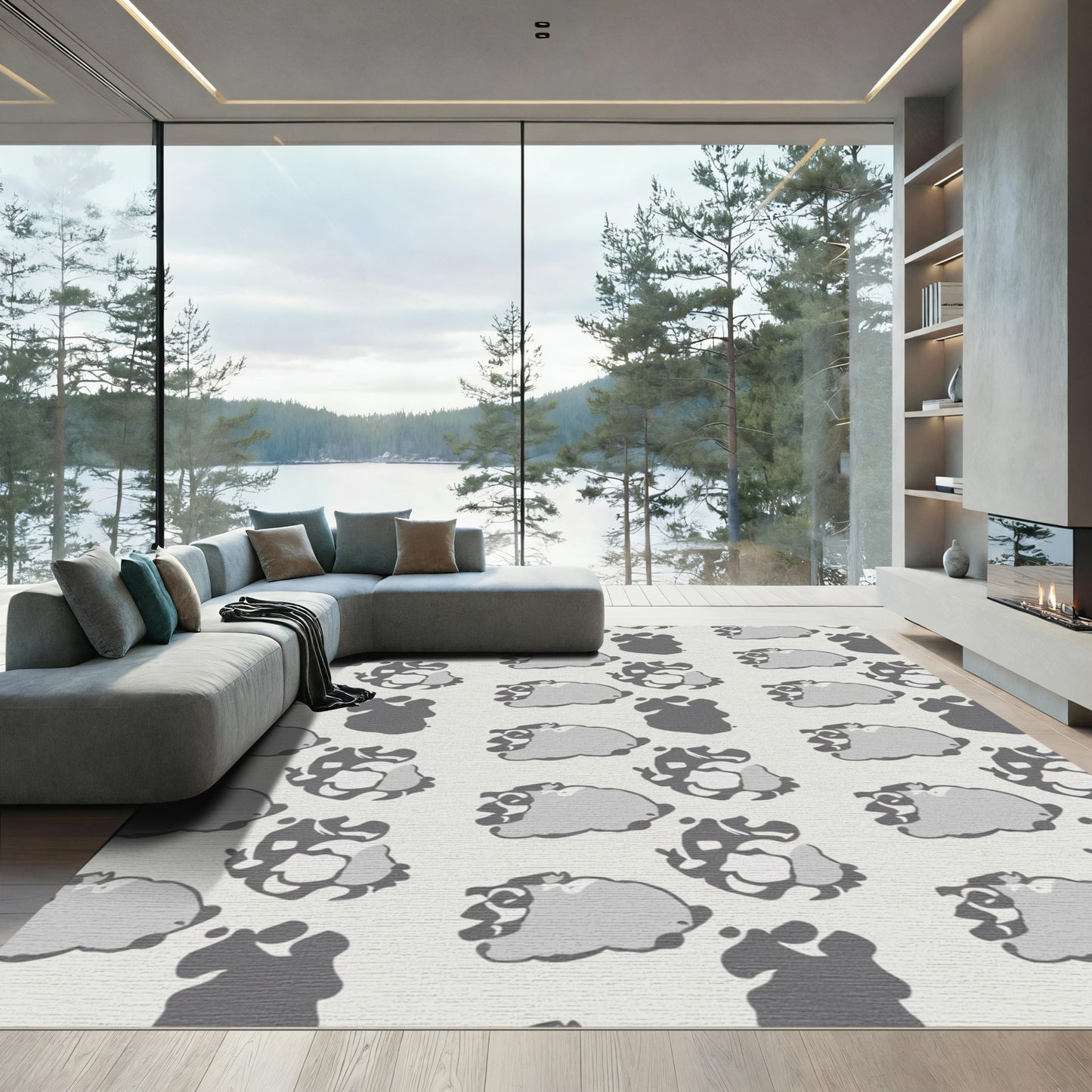 Abstract Gray Cloud Clusters Rug