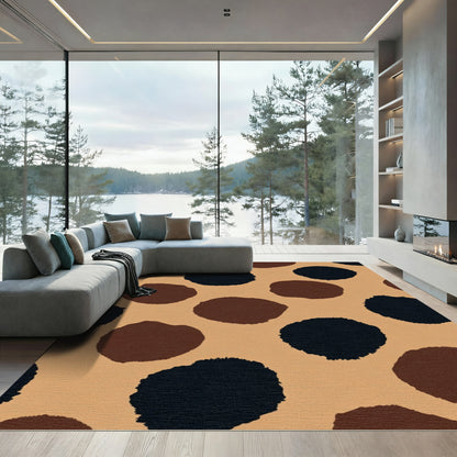 Retro Brown Black Polka Dot Rug