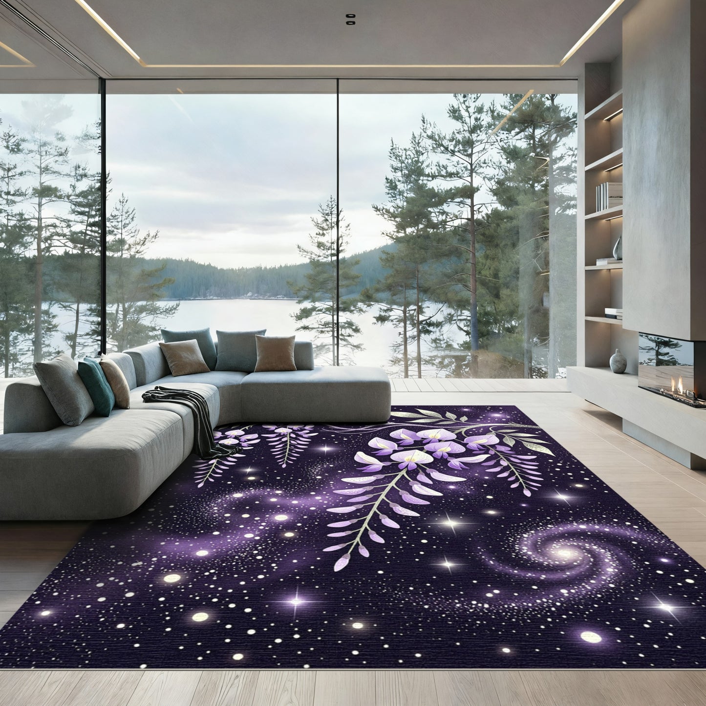 Lavender Wisteria Galaxy Celestial Night Rug