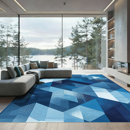 Deep Indigo Geometric Cubes Abstract Rug