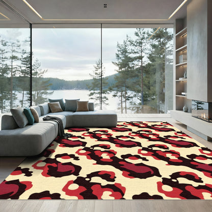 Crimson Red Abstract Organic Shapes Rug