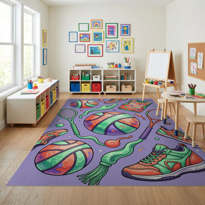 Vibrant Basketball Tennis Sneaker Pattern Rug