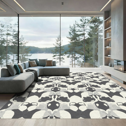 Monochromatic Abstract Rorschach Symmetry Rug