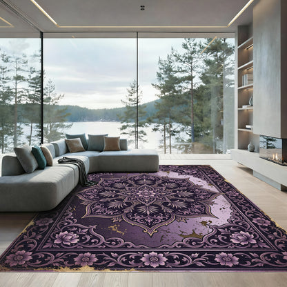 Ornate Purple Floral Mandala Rug