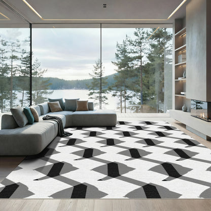 Monochromatic Geometric Faceted Tile Rug