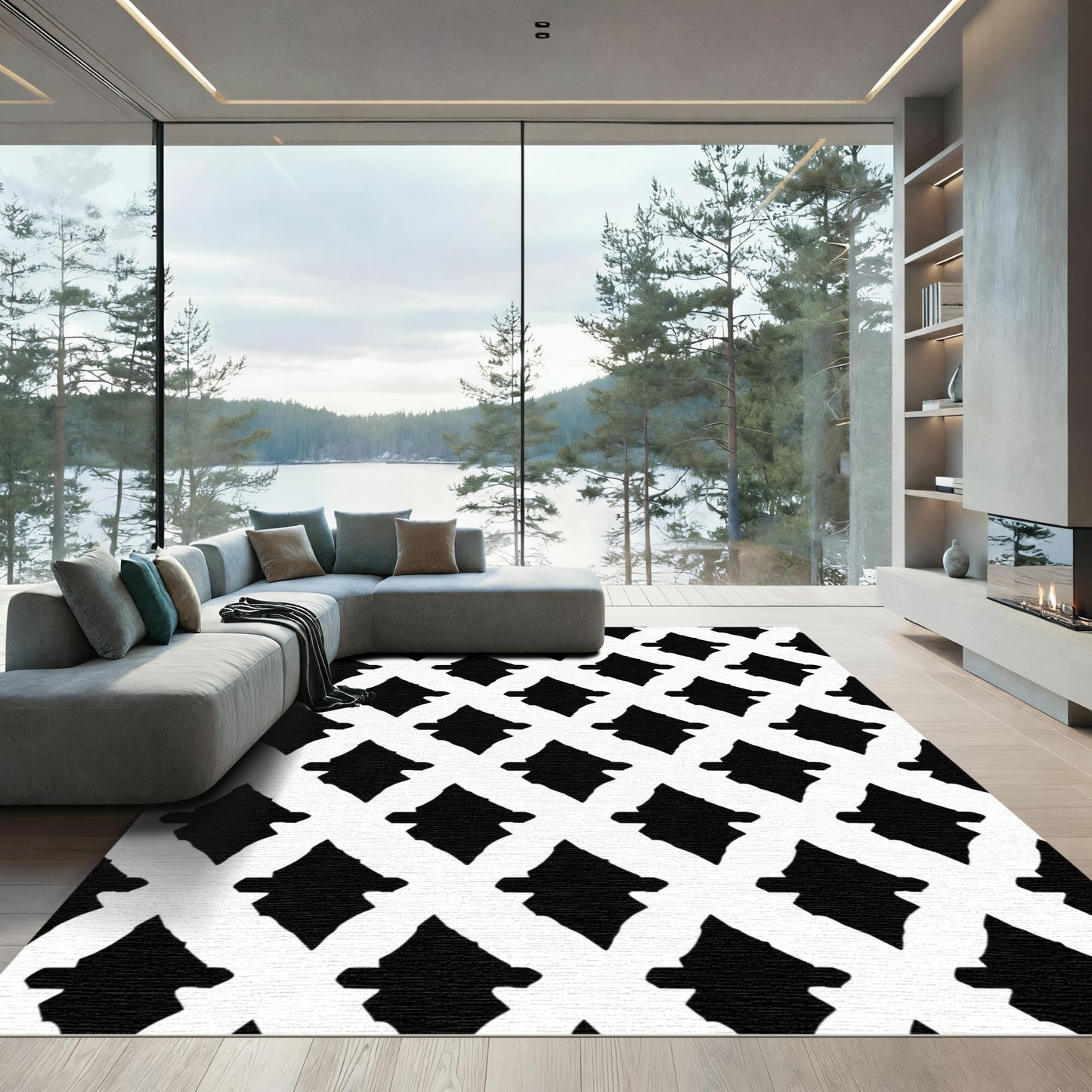 Black White Repeating Diamond Rug