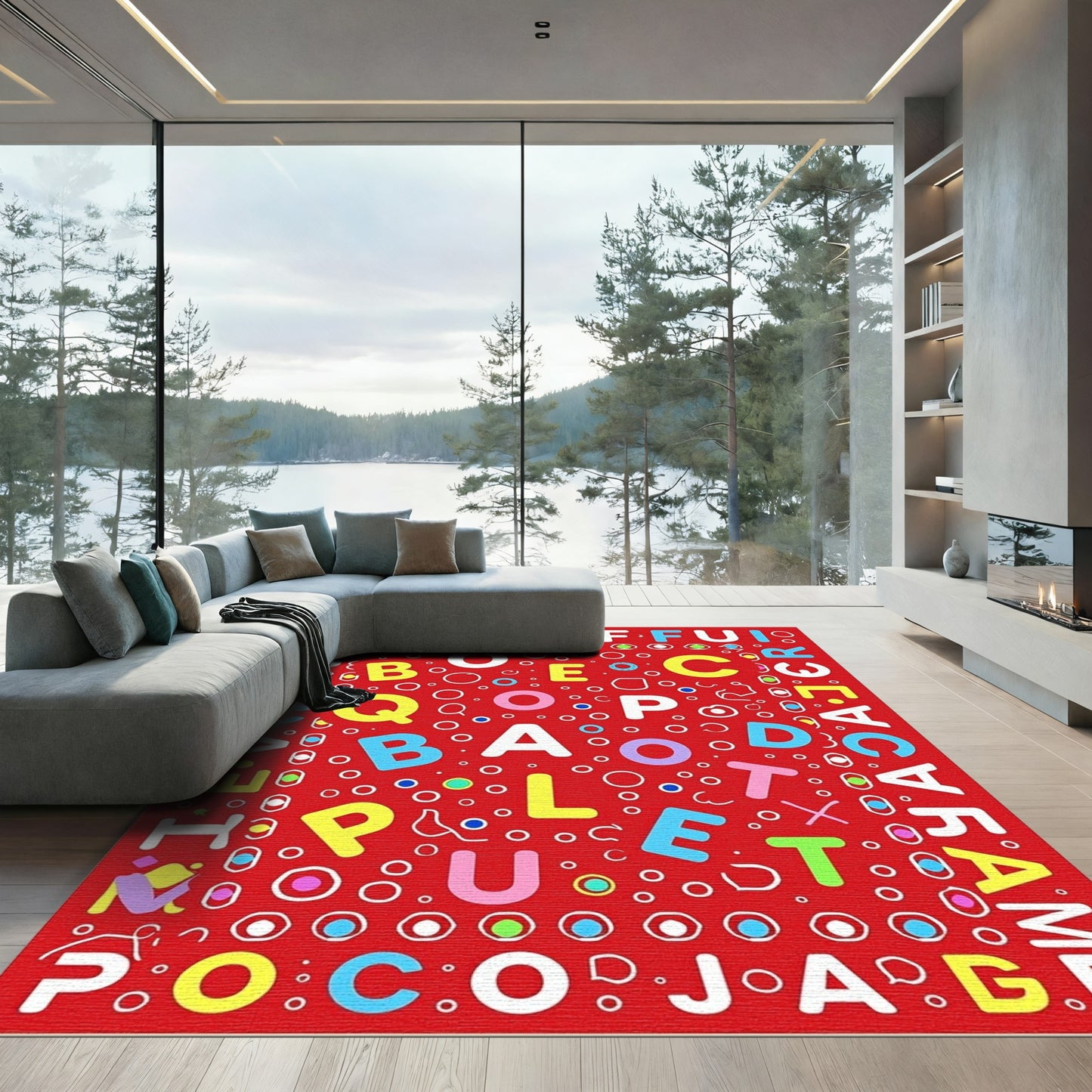 Colorful Alphabet Collage Red Rug