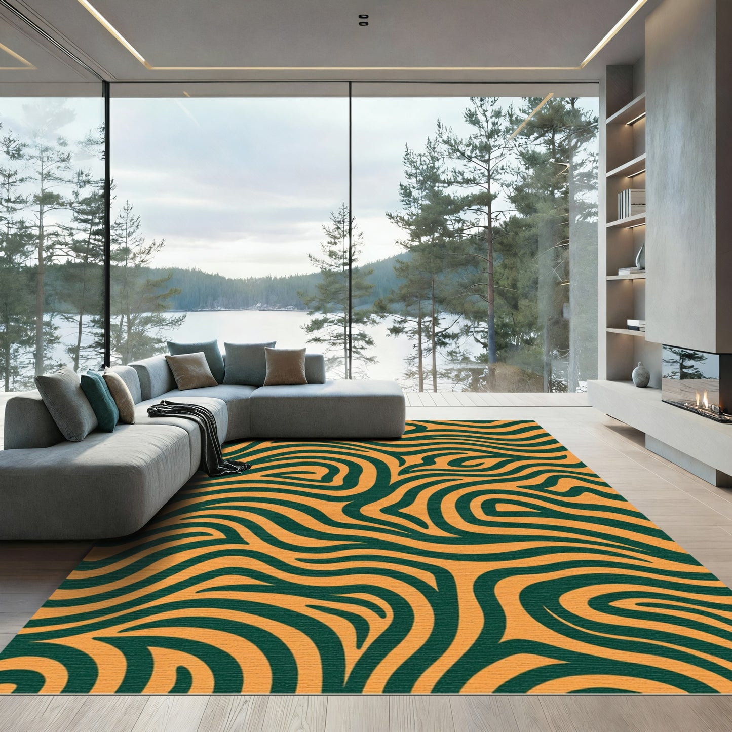Bold Orange Teal Organic Swirl Rug