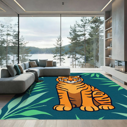 Orange Tiger In Lush Jungle Fronds Rug