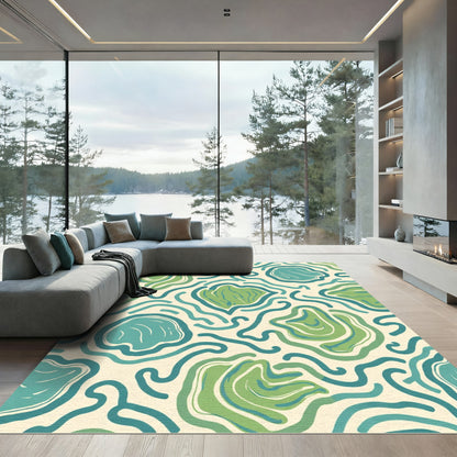Aqua Green Wavy Organic Forms Rug