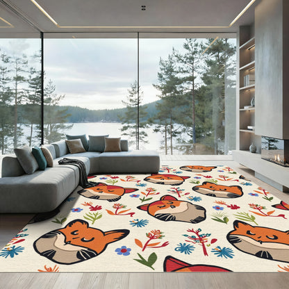 Whimsical Fox Floral Meadow Rug
