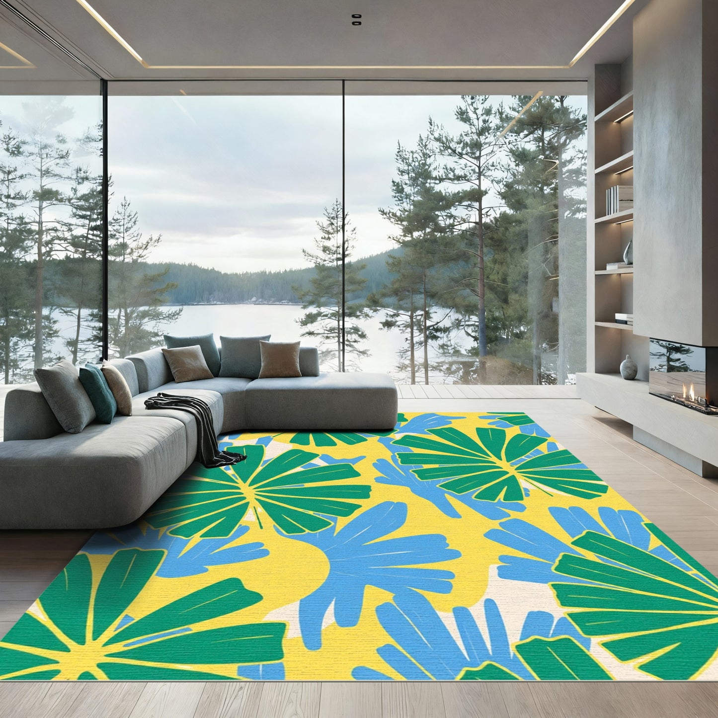 Vivid Teal Blue Starburst Bloom Rug