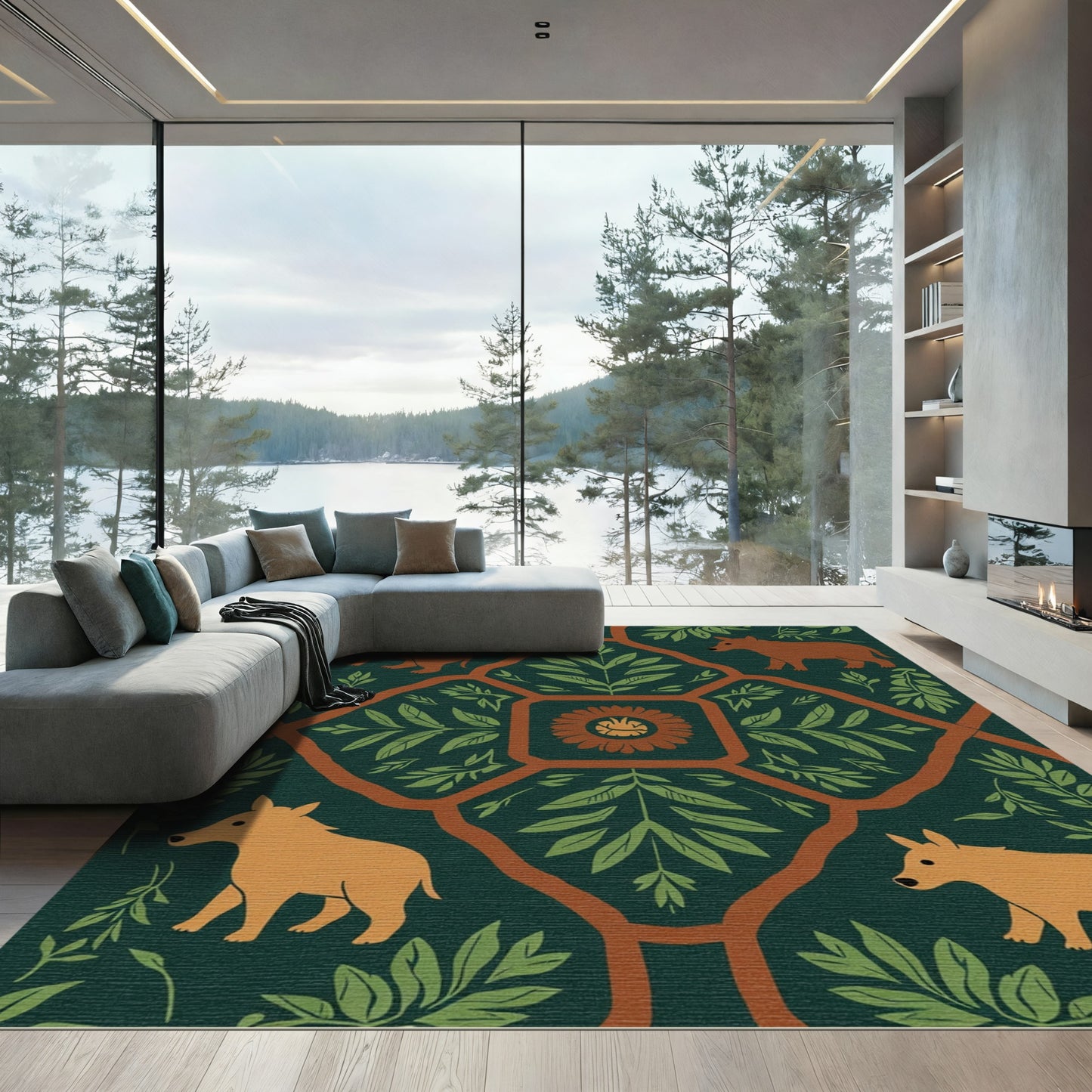 Autumnal Forest Animal Flora Medallion Rug