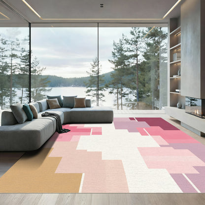 Pastel Pink Geometric Block Rug