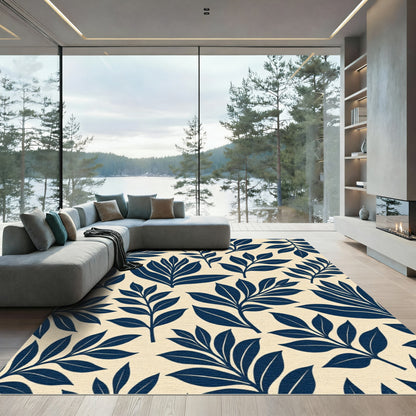 Navy Blue Botanical Branch Accent Rug