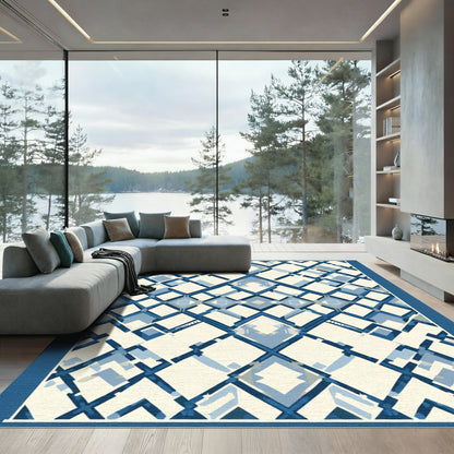 Deep Blue Diamond Lattice Foulard Rug