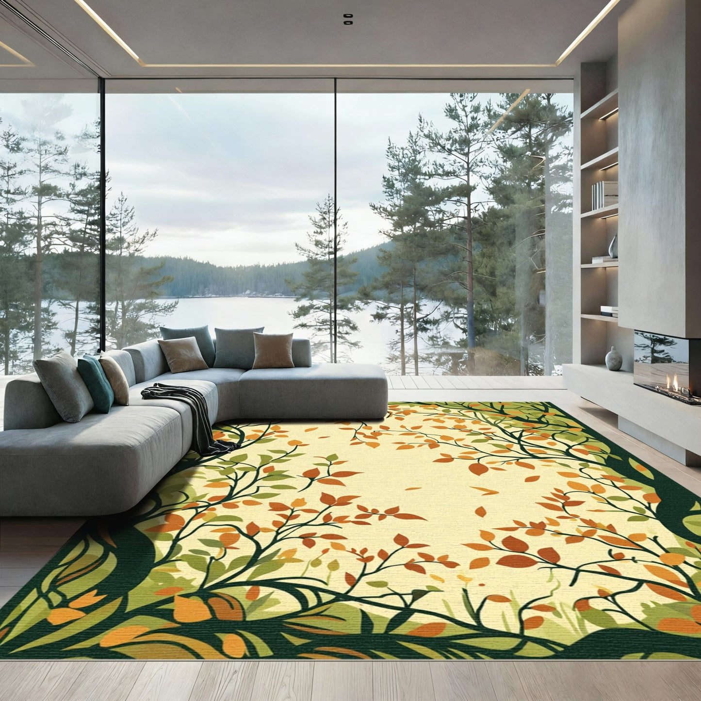 Vibrant Autumn Foliage Falling Leaves Rug