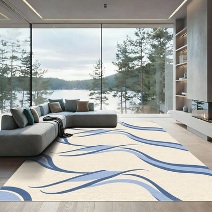 Cream and Blue Serpentine Swirls Rug