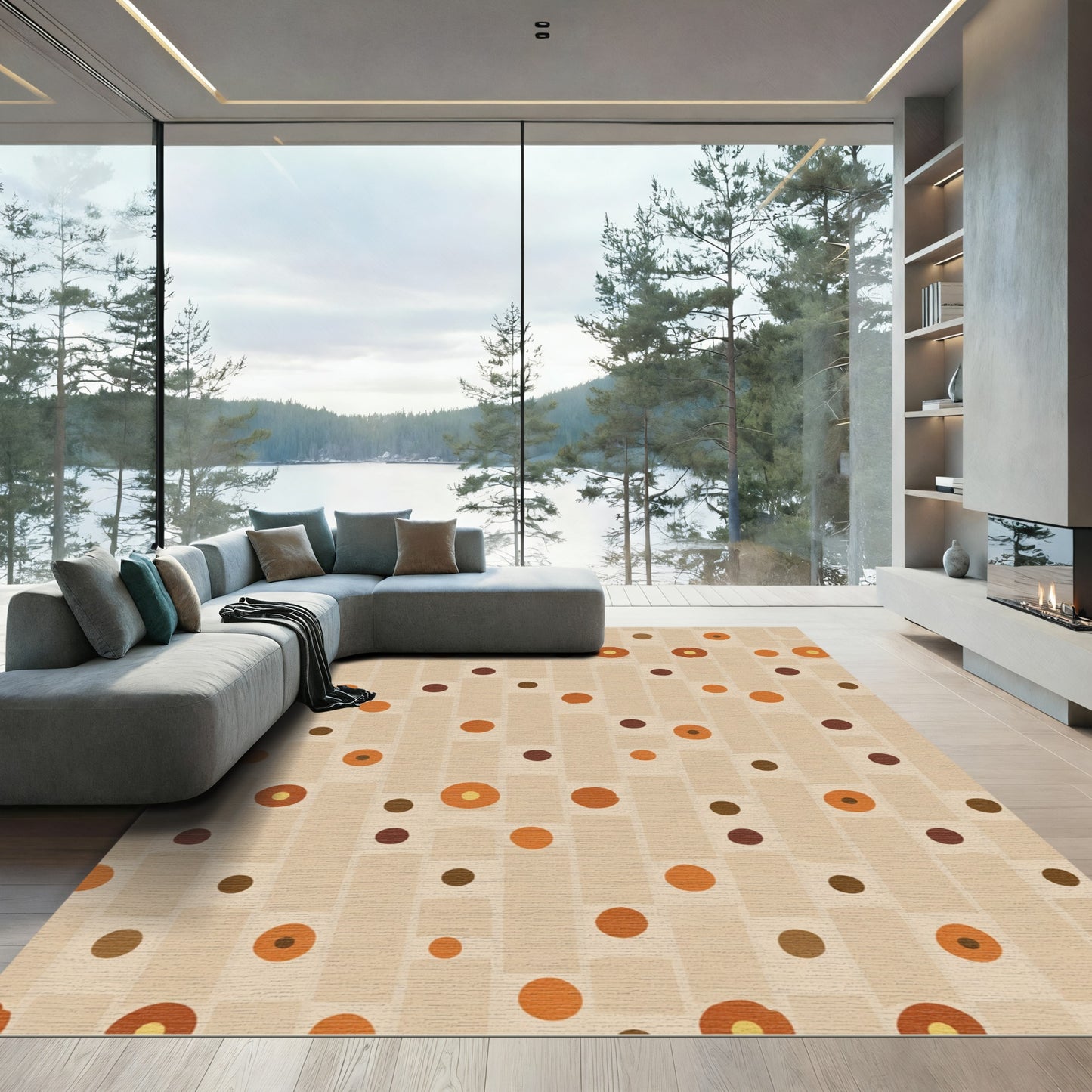 Retro Orange Dot Rectangles Rug