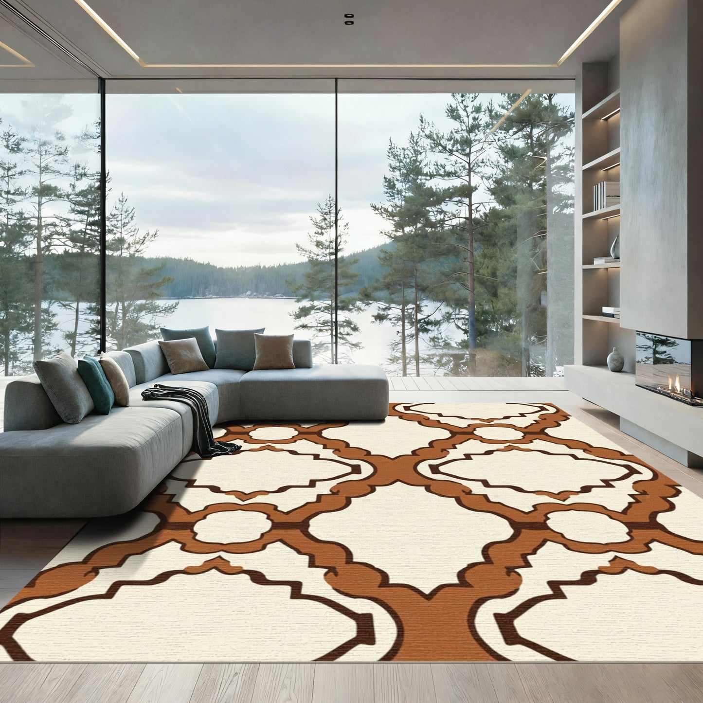 Brown Quatrefoil Lattice Repeat Rug