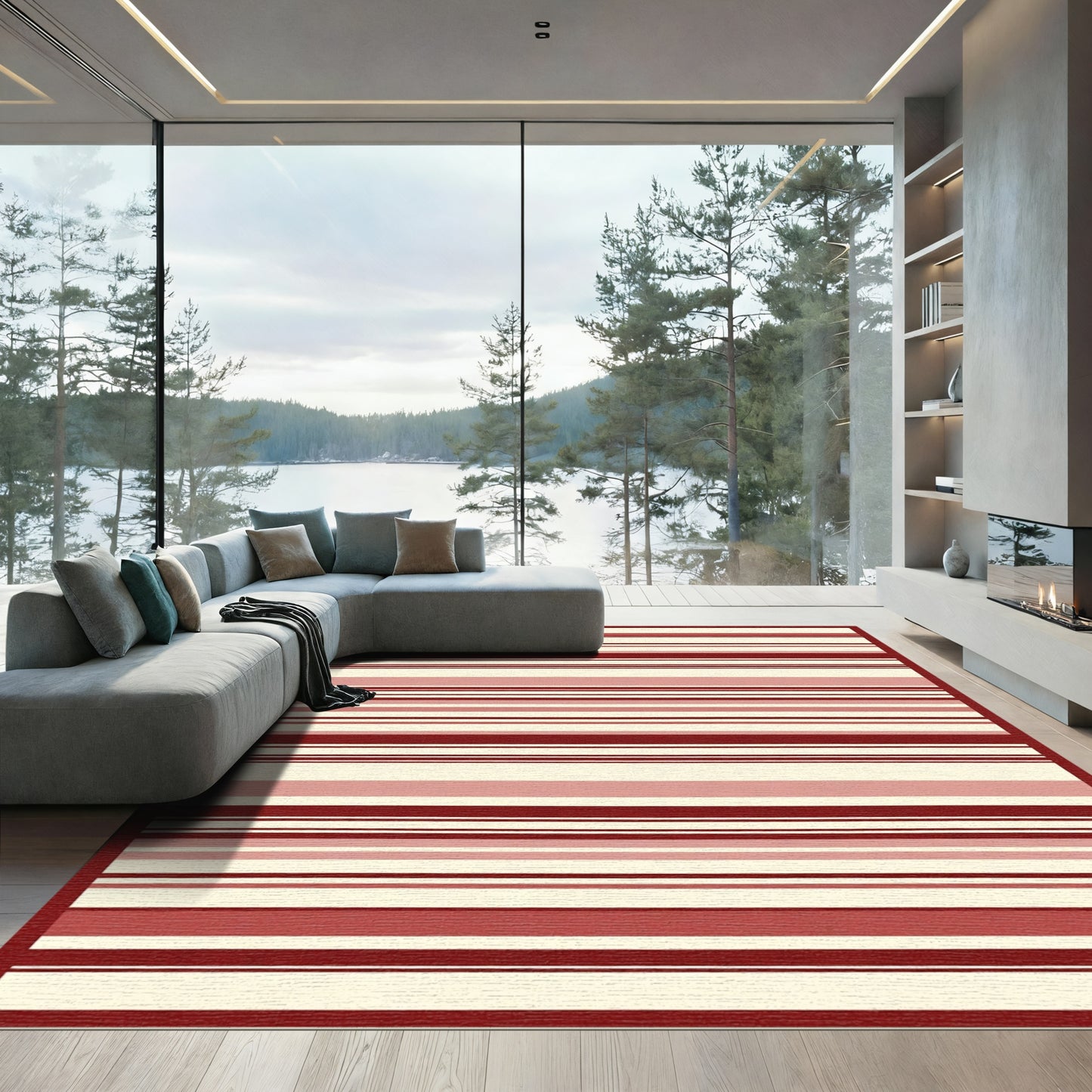 Crimson Beige Striped Harmony Rug